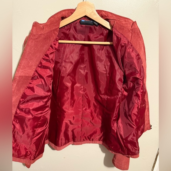 Relativity Vtg Women's Red Rust Suede Bomber Jacket Y2K Genuine Leather Large - Picture 11 of 13